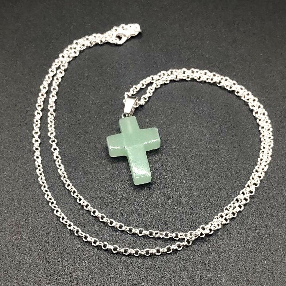 925 Silver Necklace w/ Cross Green Jade Womens Mens Christmas Birthday Gift NEW